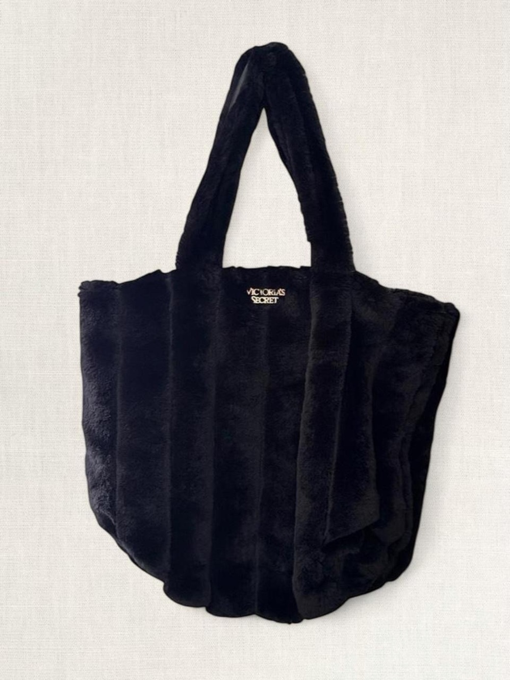 Victoria's Secret Black Faux-Fur Plush Tote